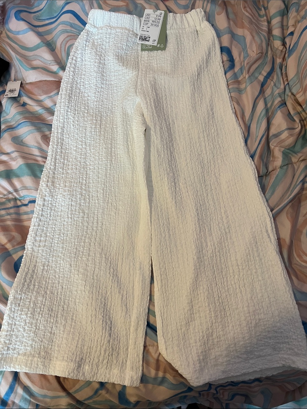 H&M White Textured Wide-Leg Kids Pants